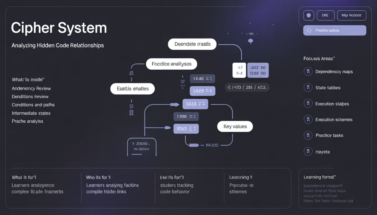 Cipher System interface with flowchart and text on a dark background