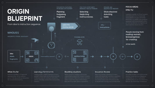 Technical diagram titled 'Origin Blueprint' with various sections and flowcharts on a dark background.