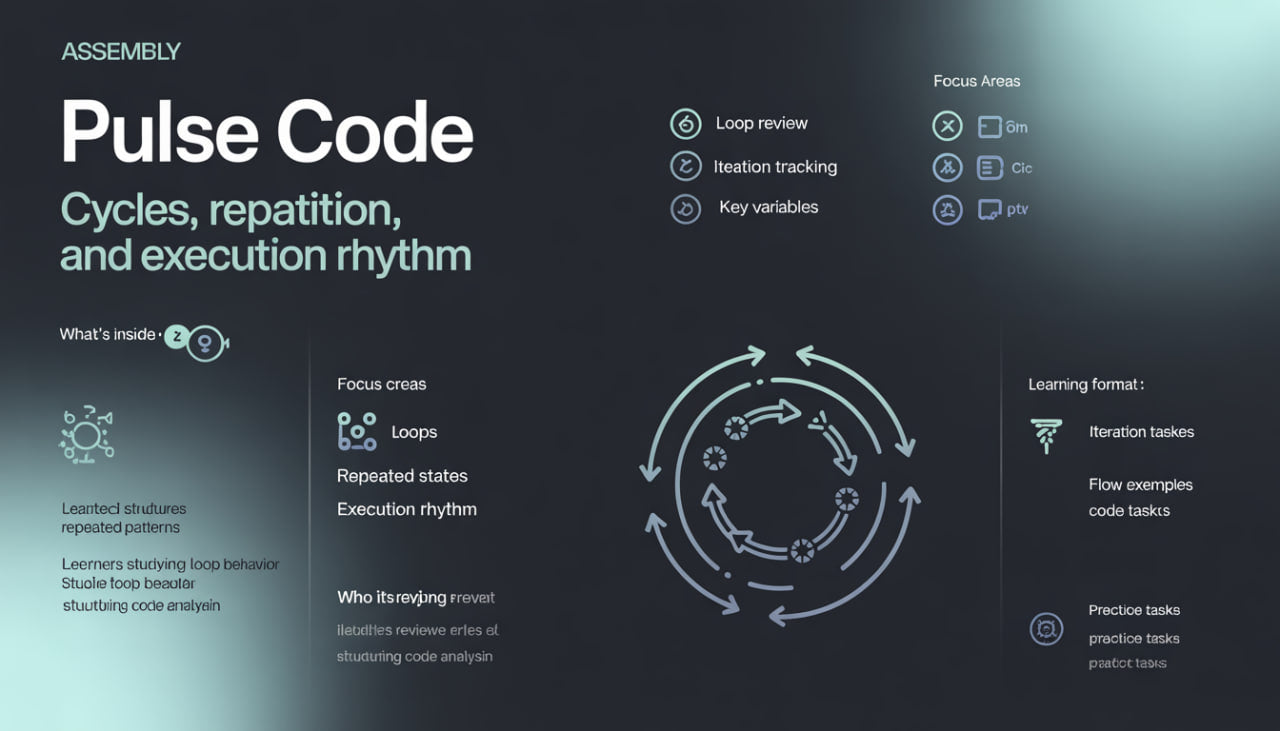 Pulse Code assembly diagram with text and icons on a dark background