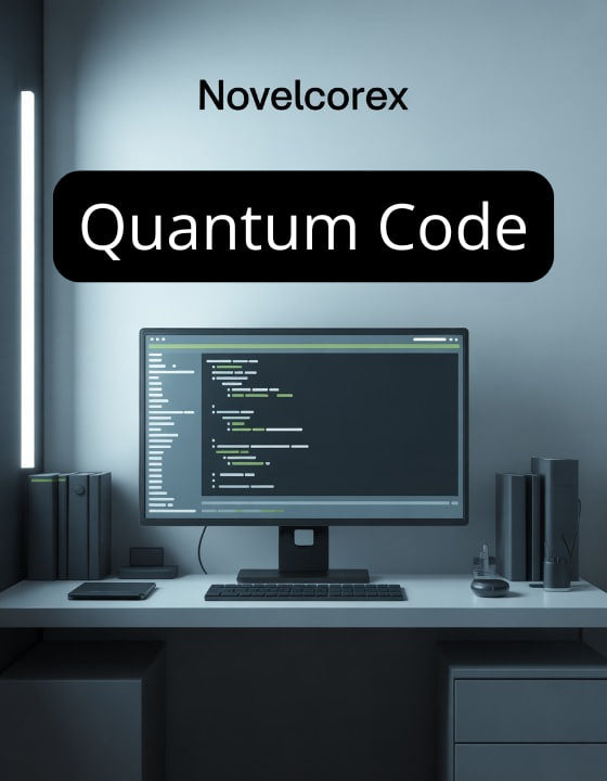 Computer monitor on a desk with 'Novelcorex Vertex Guide' text above it.