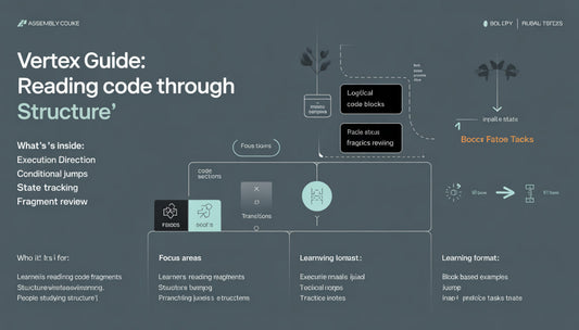 Vertex Guide for reading code through structure with text and diagrams on a dark background